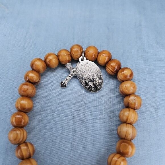 Rosary Bracelet Mary Jesus Crucifix Olive Wood Beads Catholic Miraculous Gift - Picture 4 of 8